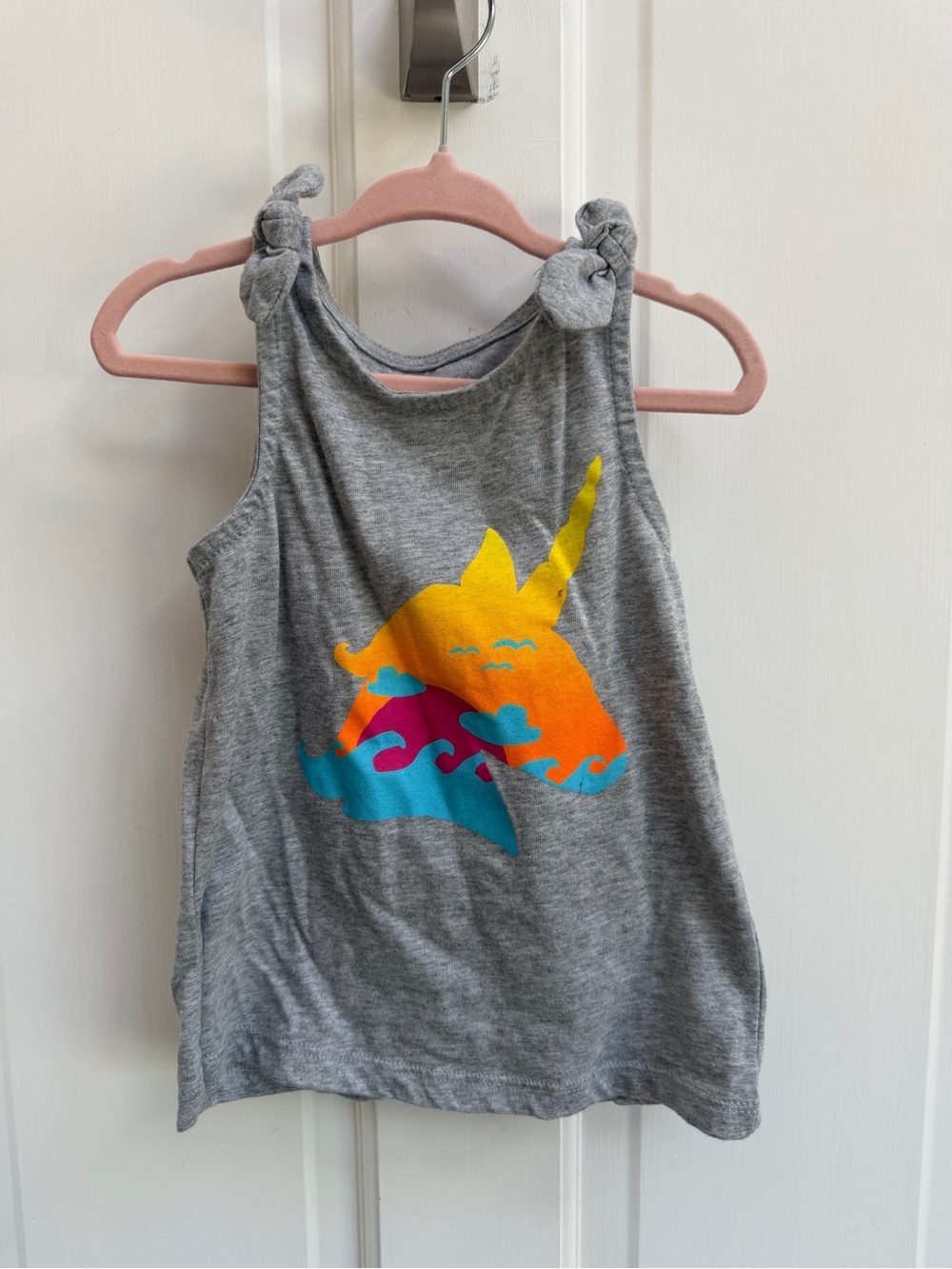 okie dokie 4T Girls Gray Sleeveless Tank Top Unicorn Graphic Bow Shoulder